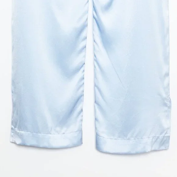 Sablyn Light Blue Silk Wide-Leg Button Fly Pants – Sample Style — Size XS